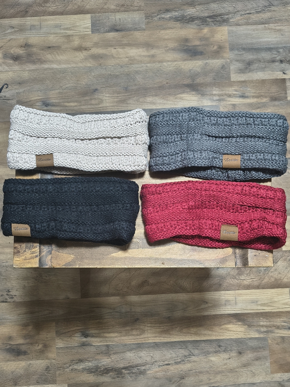 Cable Knit Ear Warmer Headband Set — Cream, Gray, Black & Red